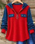 Leopard Patchwork Half Zip Hoodie Tunic