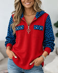 Leopard Patchwork Half Zip Hoodie Tunic