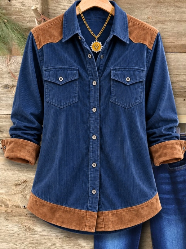 Corduroy Suede Patchwork Button Down Shirt