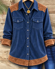 Corduroy Suede Patchwork Button Down Shirt