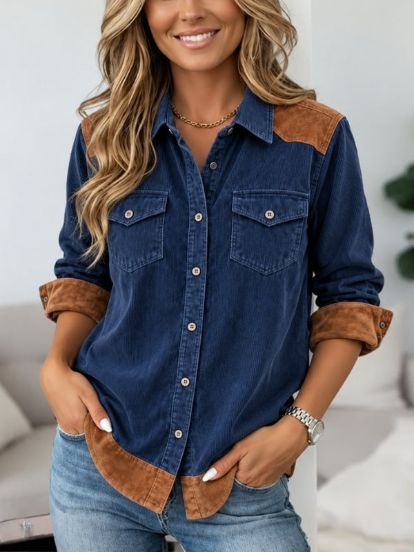 Corduroy Suede Patchwork Button Down Shirt