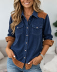 Corduroy Suede Patchwork Button Down Shirt