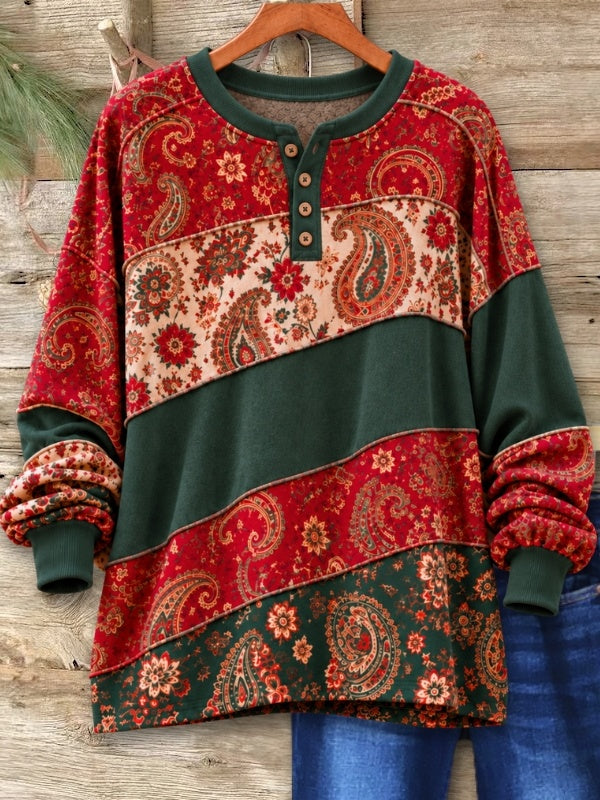Paisley Patchwork Henley Sweatshirt