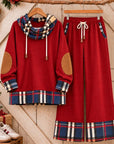 Plaid Patchwork Cowl Neck Lounge Set