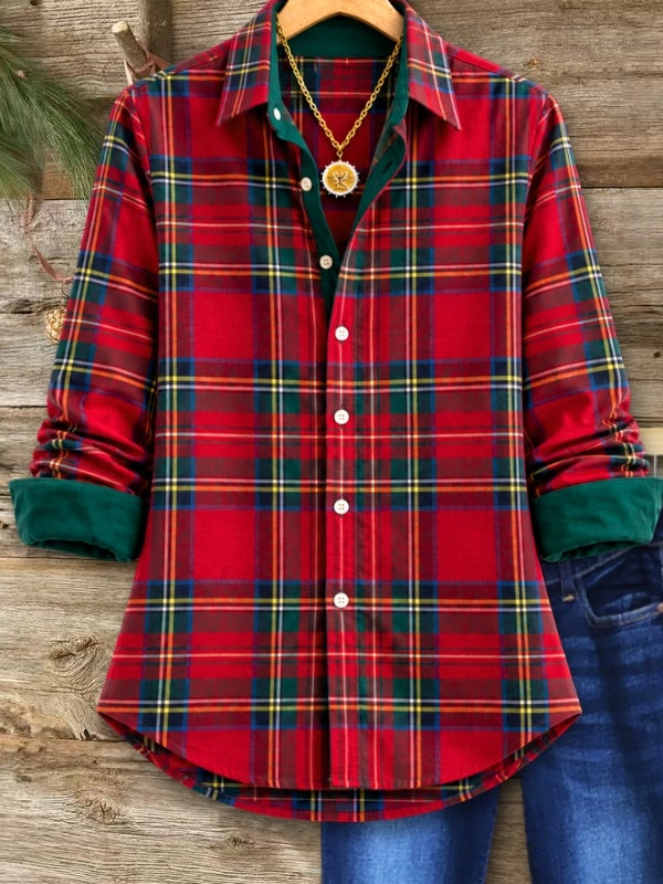 Christmas Plaid Button Down Tunic Shirt