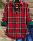 Christmas Plaid Button Down Tunic Shirt