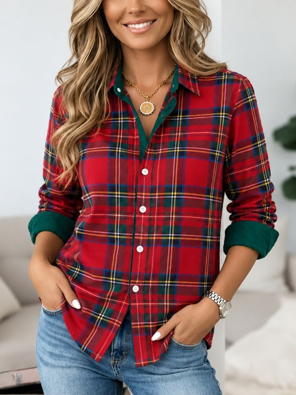 Christmas Plaid Button Down Tunic Shirt