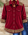 Leopard Patchwork Corduroy Button Down Shirt