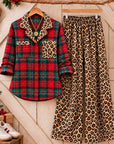 Christmas Plaid & Leopard Print Knit Lounge Set