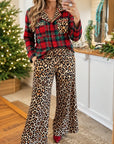 Christmas Plaid & Leopard Print Knit Lounge Set