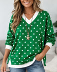 Green Polka Dot Layered V-Neck Sweatshirt