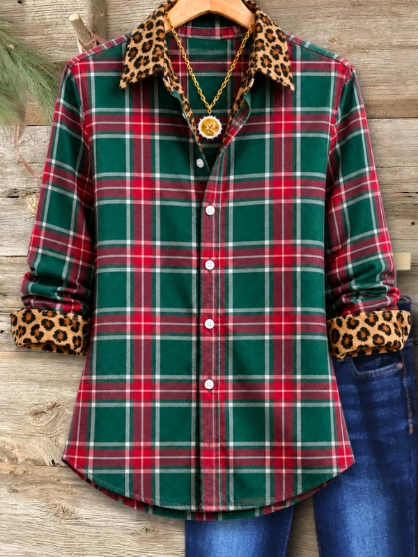 Plaid Leopard Trim Shirt