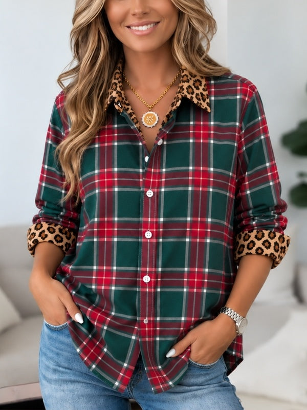 Plaid Leopard Trim Shirt