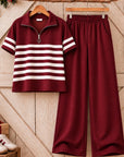 Striped Half Zip Pants Set