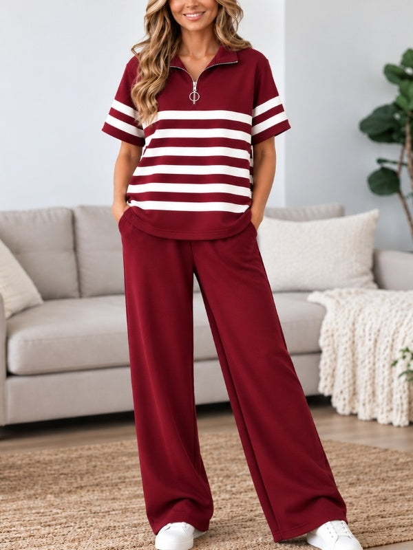 Striped Half Zip Pants Set