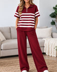 Striped Half Zip Pants Set