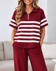 Striped Half Zip Pants Set