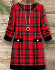 Plaid Velvet Trim Midi Dress