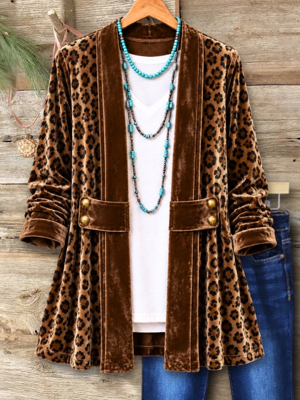 Leopard Velvet Patchwork Cardigan