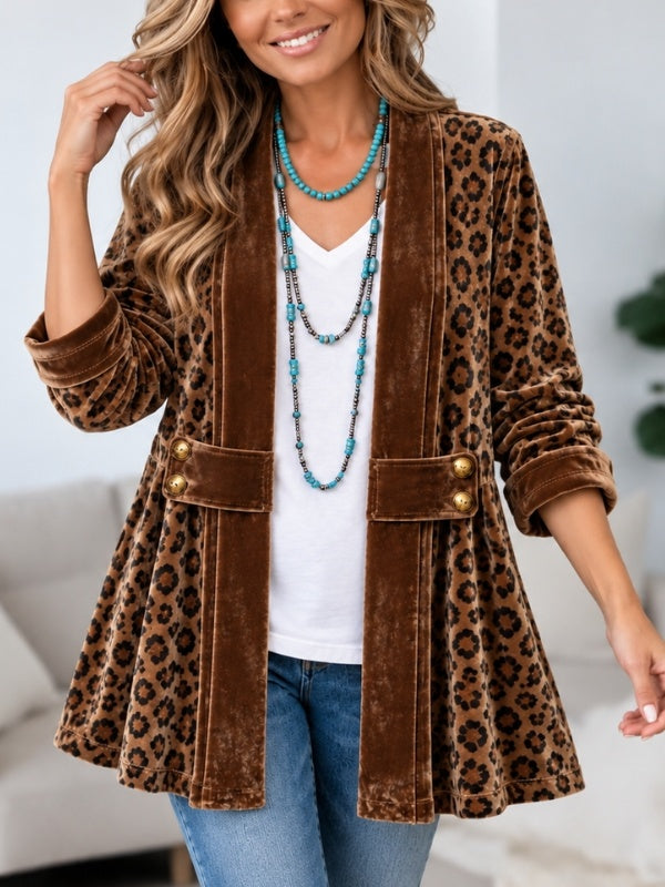 Leopard Velvet Patchwork Cardigan