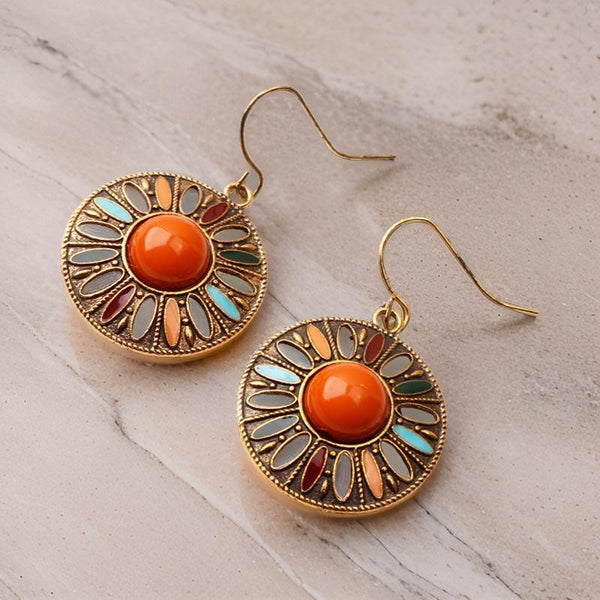 Antique Bronze with Orange/Blue Boho Chic Statement Earrings