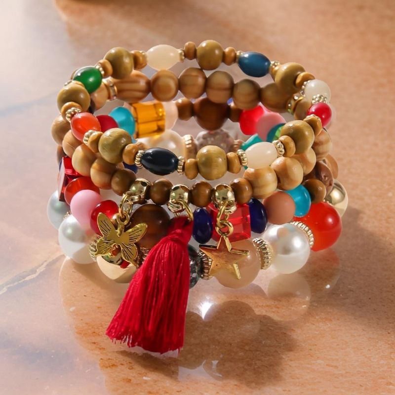 Boho Elastic Rope Bracelet With Coloured Beads