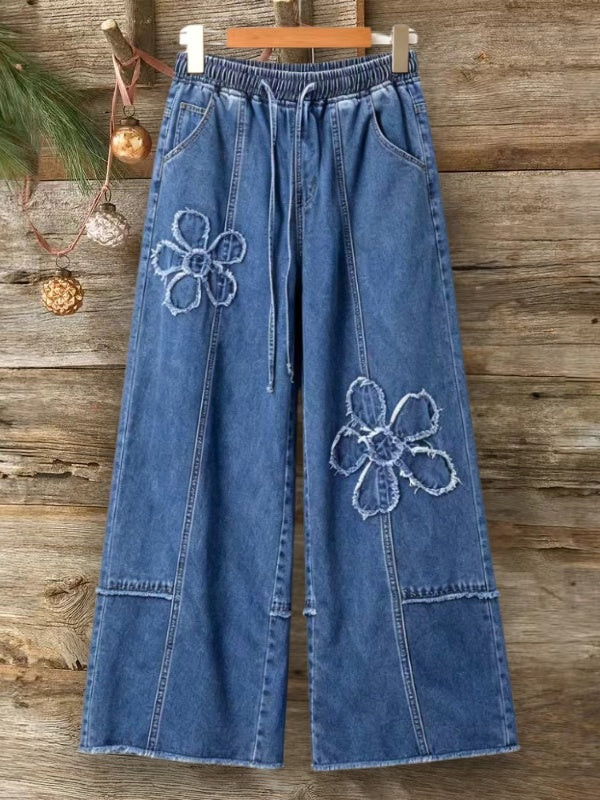 Floral Appliqué Wide Leg Jeans