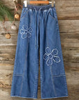Floral Appliqué Wide Leg Jeans