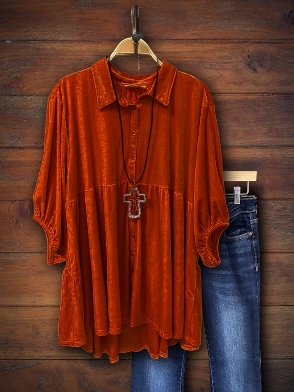 Velvet Half Sleeve Shirt Top