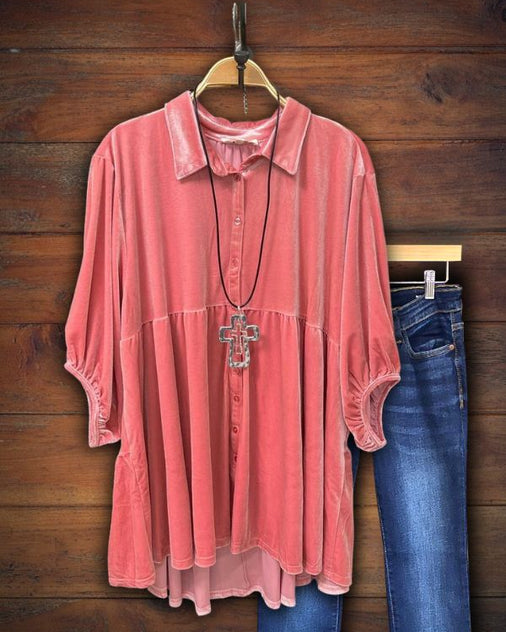 Flower Round Neck Ruffled Sleeve Top main image 0