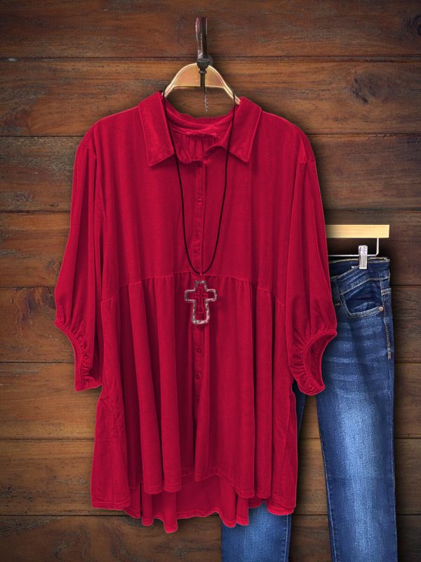 Velvet Half Sleeve Shirt Top