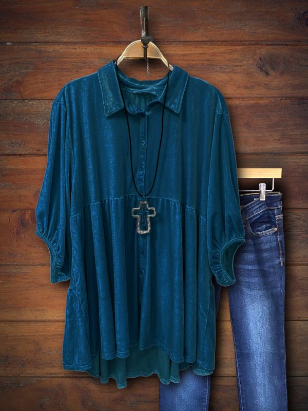 Velvet Half Sleeve Shirt Top