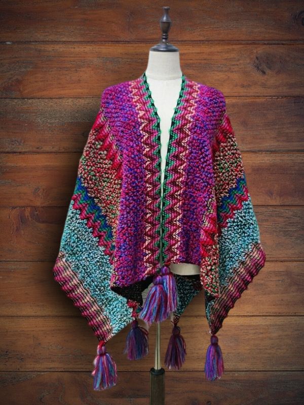 Boho Colorful Knit Shawl With Fringes