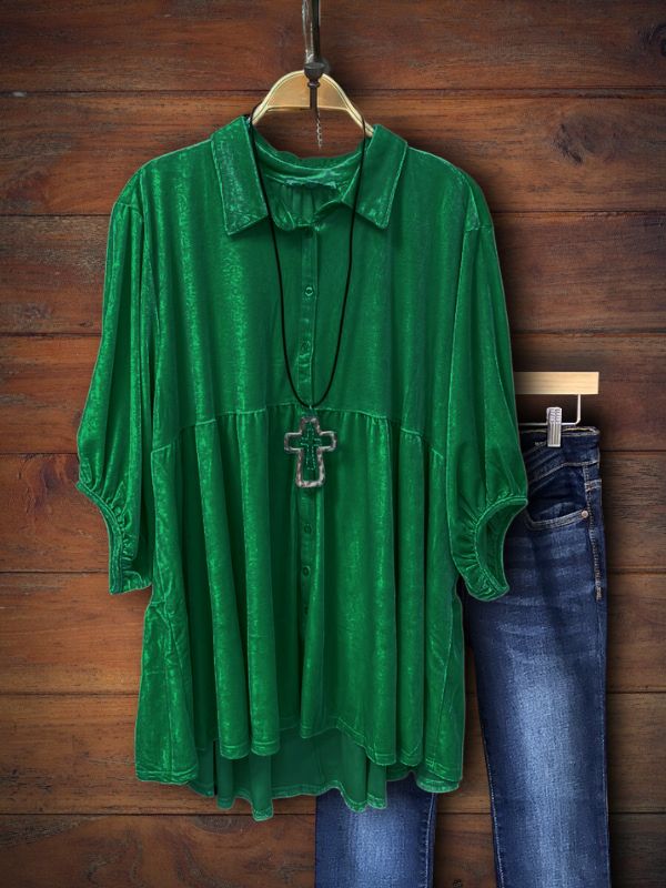 Velvet Half Sleeve Shirt Top