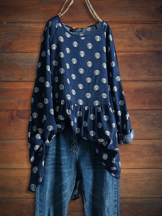 Crewneck Polka Dot Print Loose Top