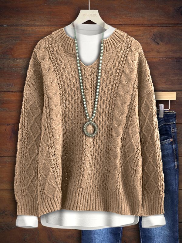 Knit Solid Color Split Neck Sweater