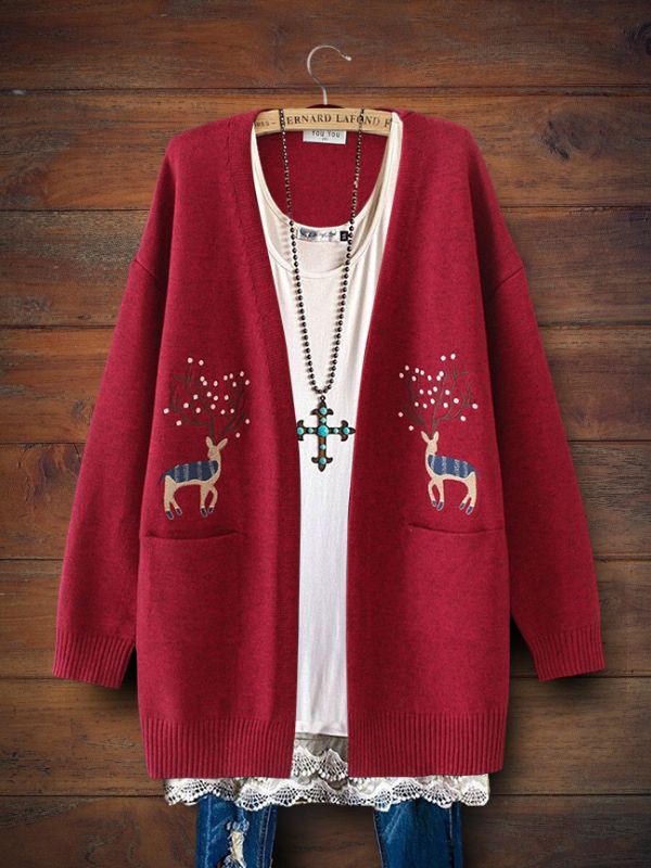 Christmas Embroidered Fluffy Cardigan