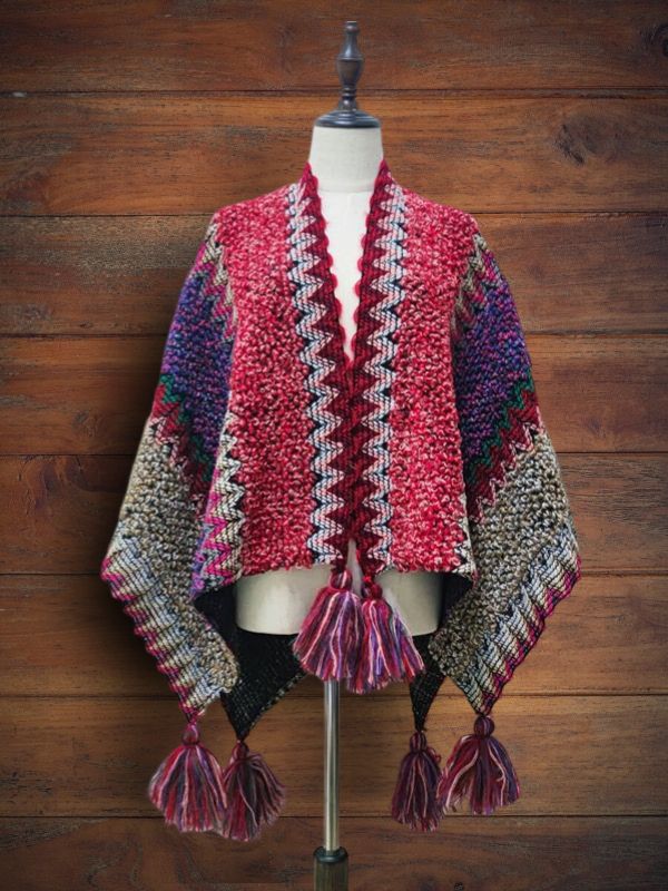 Boho Colorful Knit Shawl With Fringes