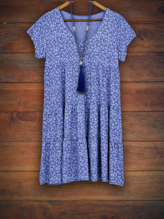 Crew Neck Floral Print Short Sleeve Dress