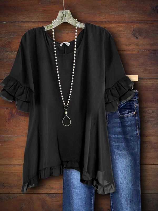 Casual Double Layer Ruffle Top