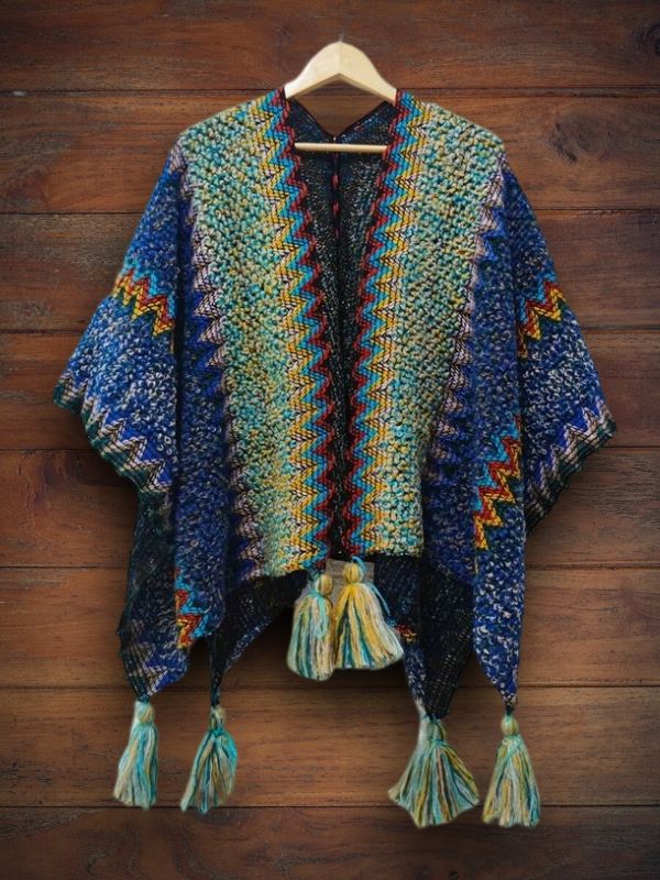 Boho Colorful Knit Shawl With Fringes