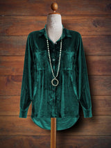 Plain Long Sleeve Velvet Shirt