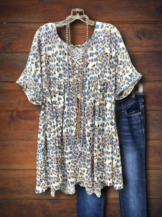 Leopard Print V Neck Casual Top