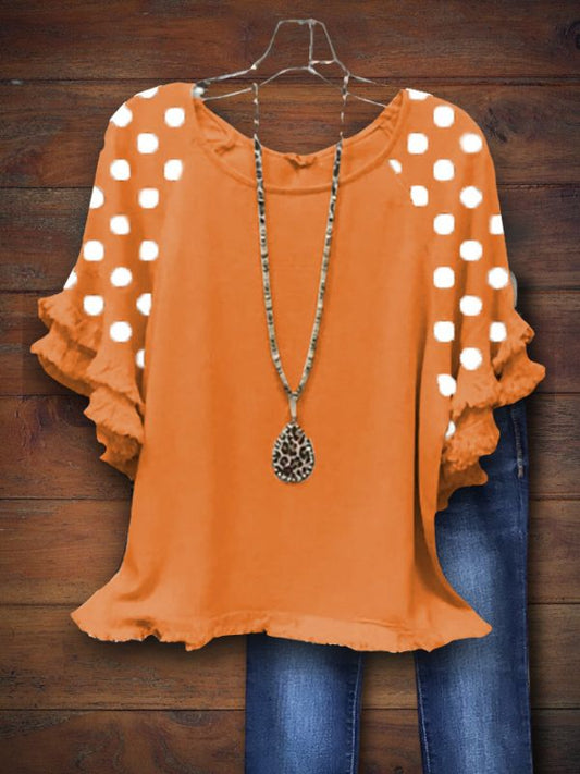 Cute Dot Print Ruffle Sleeve Tee