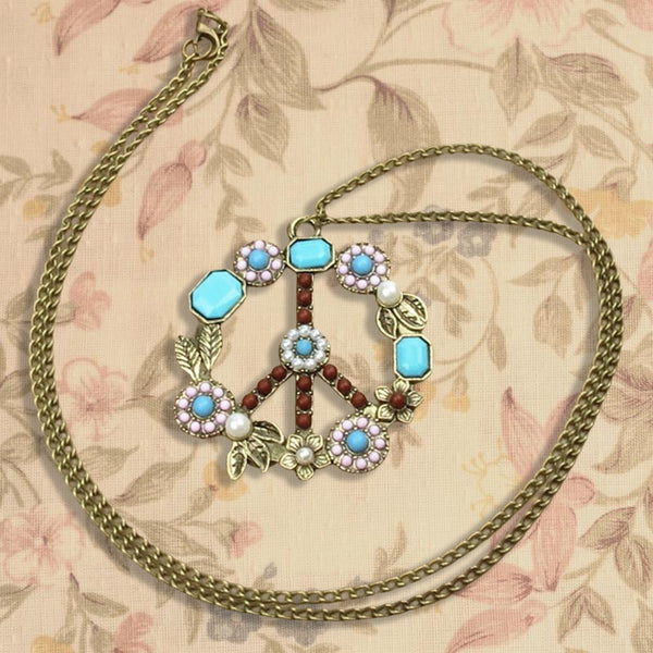 Turquoise Pearl Flower Peace Sign Necklace
