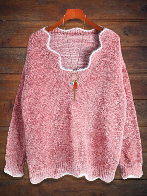 Casual V-Neck Solid Color Knit Sweater