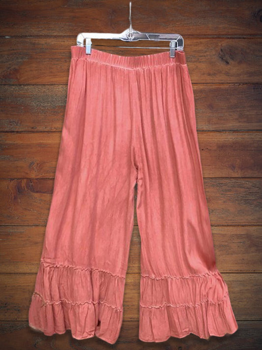 Ruffle Wide Leg Cotton Blend Pant