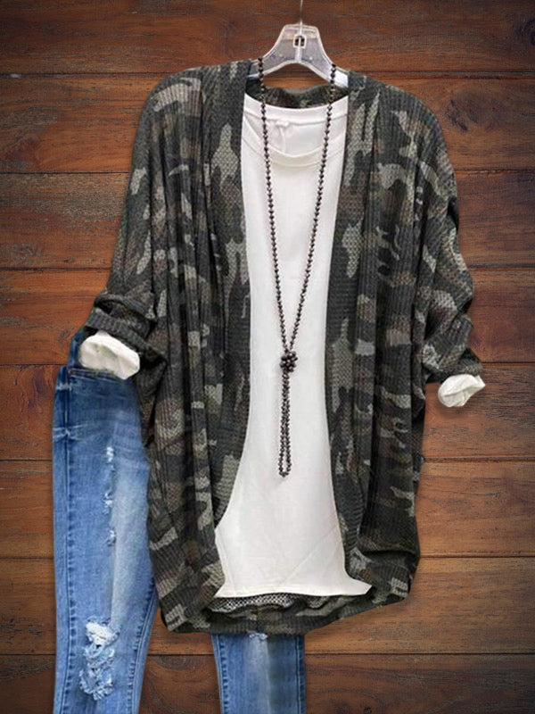 Open Front Camo Print Cardigan