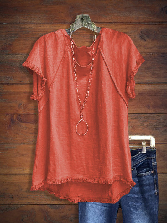 Hi-Lo Top With Frayed Hem