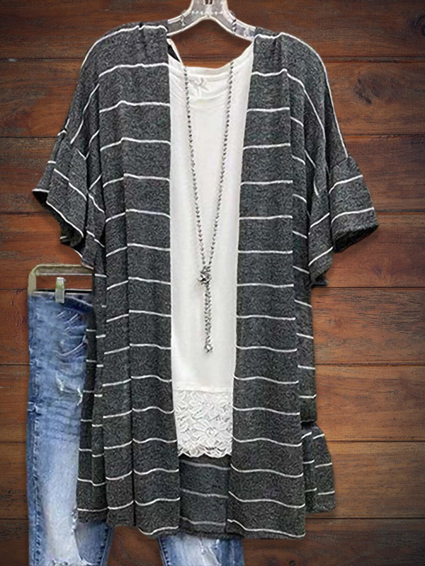 Ruffle Detail Striped Cardigan